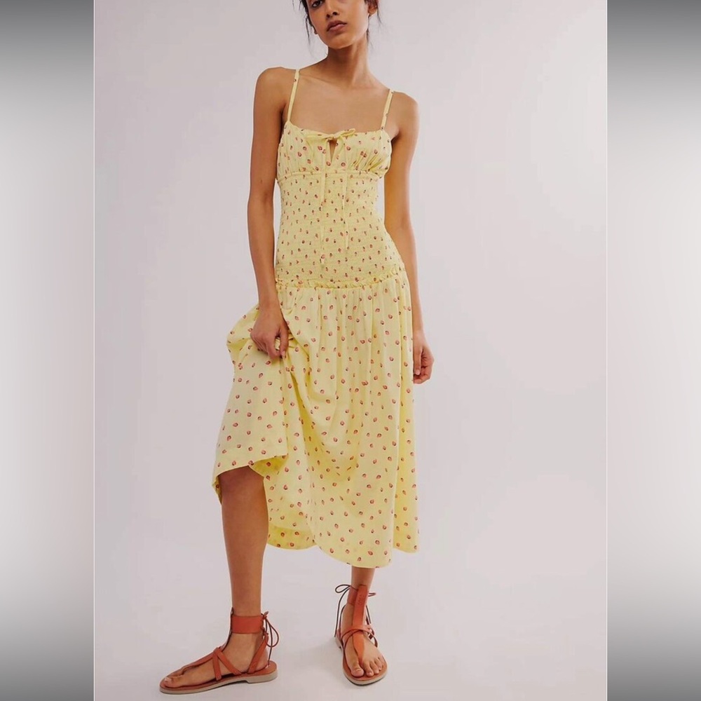 Free People Lavender Daze Midi Dress in Strawberry Lemonade Combo Size Large